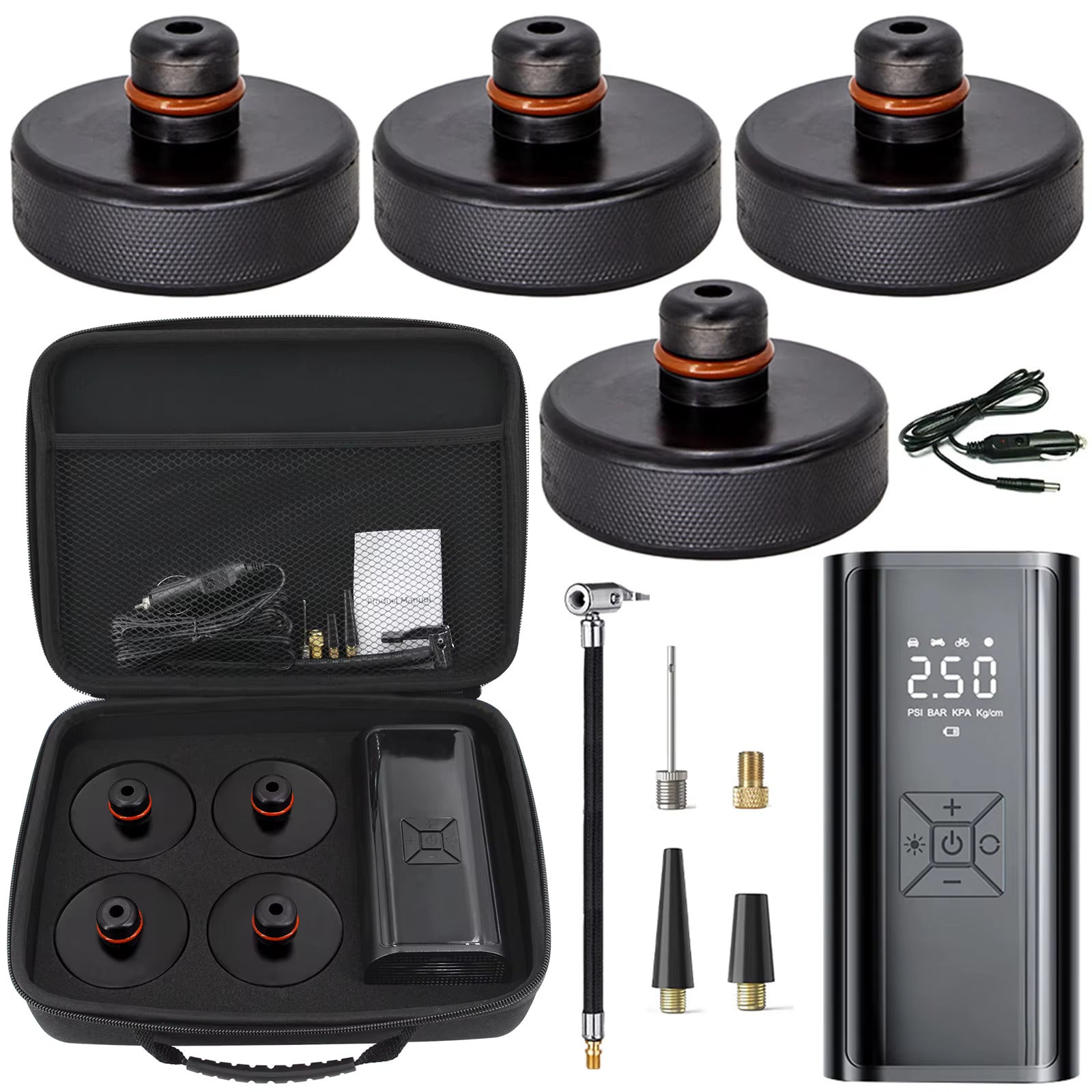Lifting Jack Pad with Tire Inflator and Portable Air Compressor for Tesla Owners
